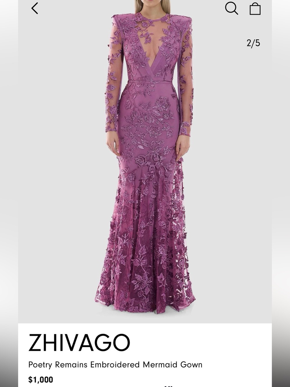 Zhivago Plum Embroidered Long-Sleeve Mermaid Gown